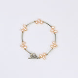 Rice Pearl w Silver Tube Bracelet