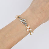 Rice Pearl w Silver Tube Bracelet
