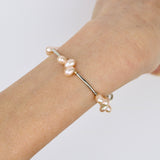 Rice Pearl w Silver Tube Bracelet