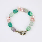 Green Fluorite Stone w Pink Keishi Bracelet