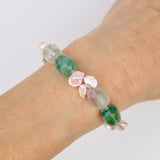 Green Fluorite Stone w Pink Keishi Bracelet