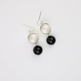 Silver Drum w Onyx Ball Earring