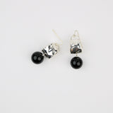Silver Drum w Onyx Ball Earring