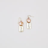 Beige Coin Pearl w Silver Rectangle Earring