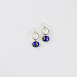 Silver Drum w Blue Cloisonne Earring