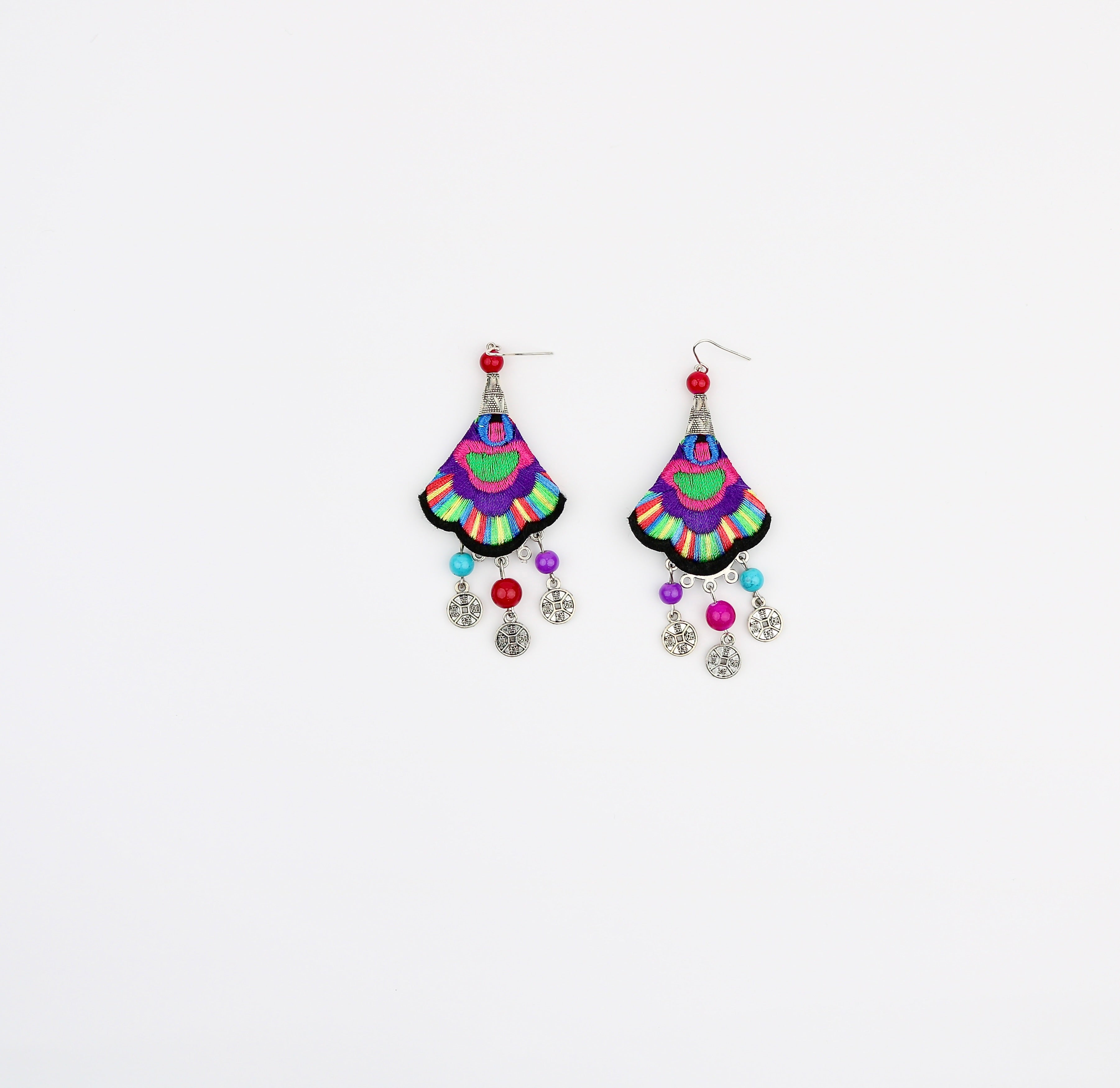 Miao Fiber Embroidered Fishes Drapes Earring