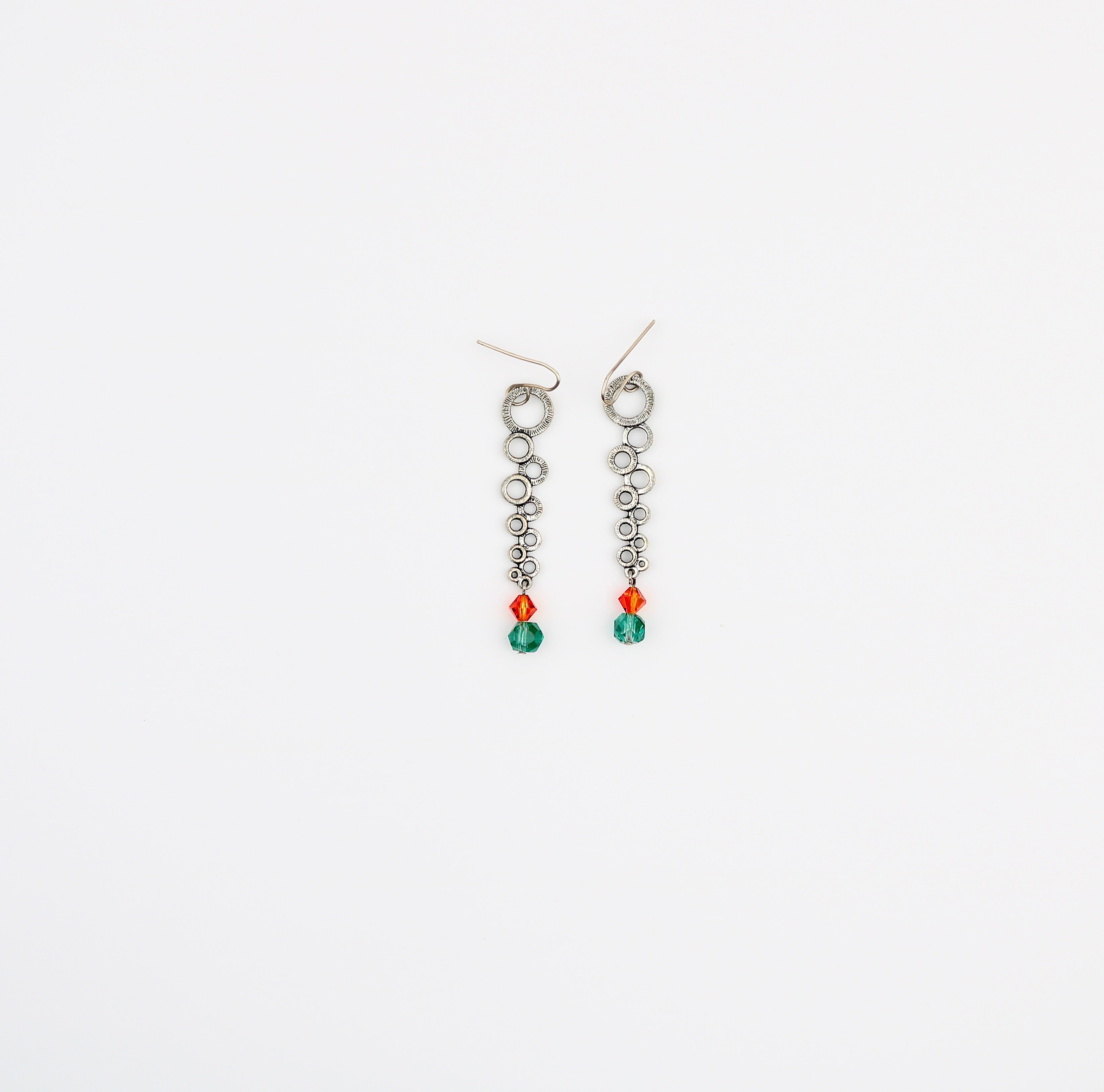 Silver Bubble w Crystal Earring