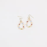 White Mini Pearl w Multicolor Gems Earring
