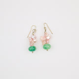 Green Fluorite w Pink Keishi Pearl Earring
