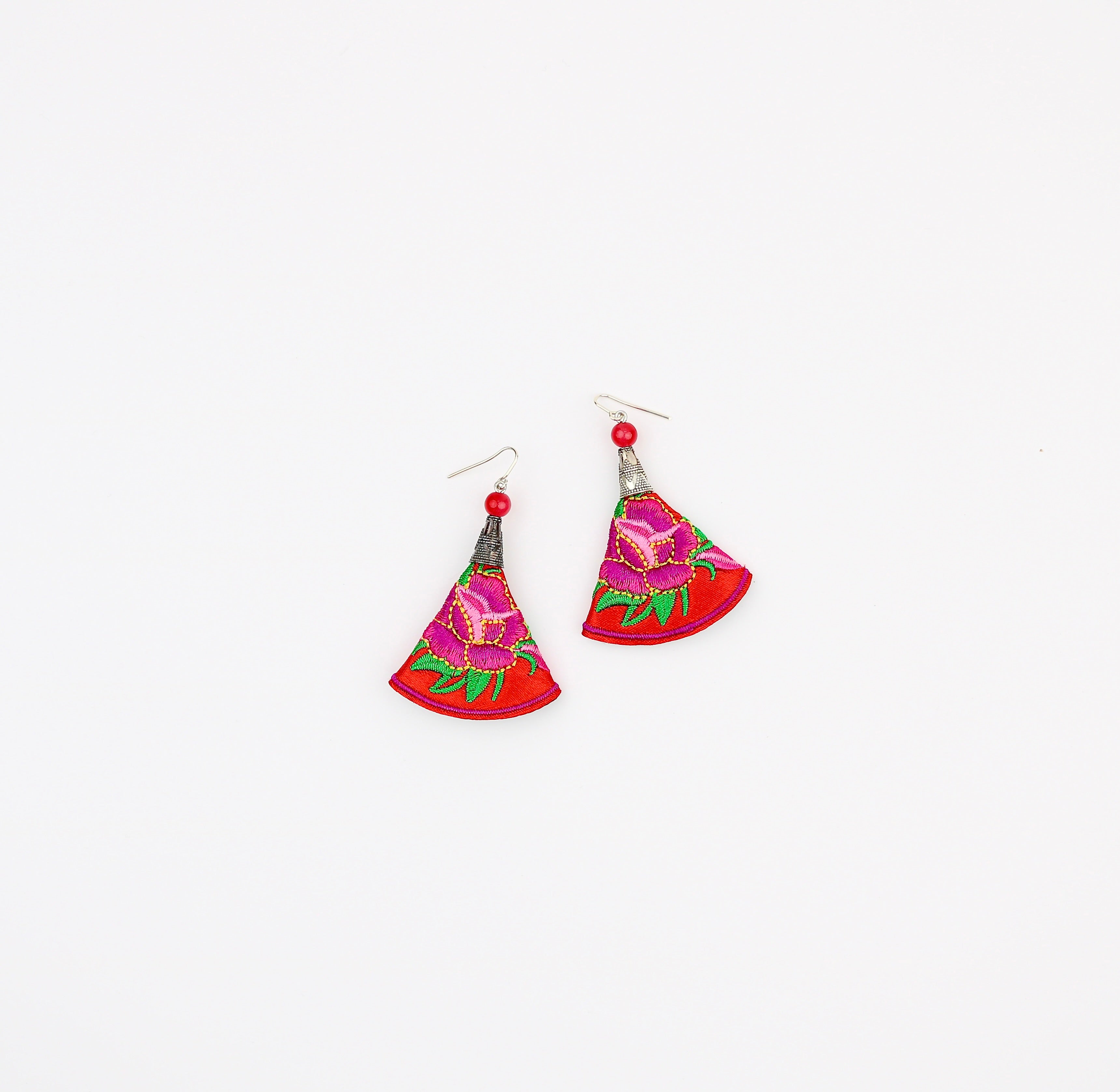 Embroidered Triangle Fiber Earring