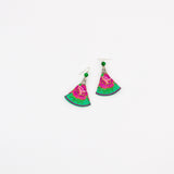 Embroidered Triangle Fiber Earring