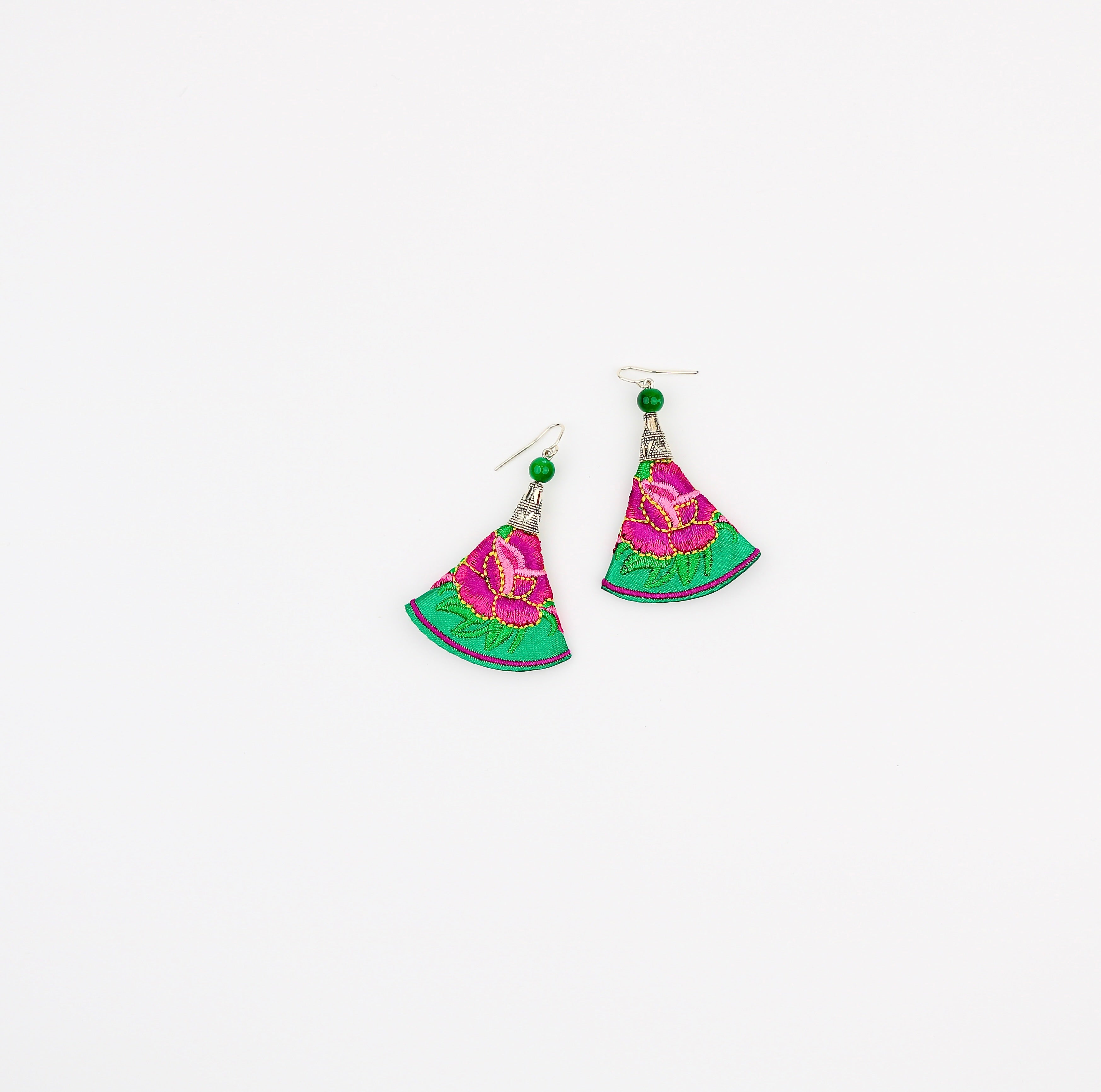 Embroidered Triangle Fiber Earring