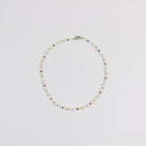 White Mini Pearl w Gemstone Necklace