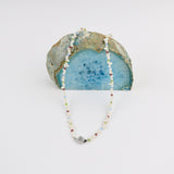 White Mini Pearl w Gemstone Necklace