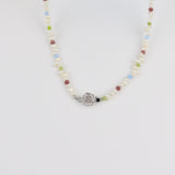 White Mini Pearl w Gemstone Necklace
