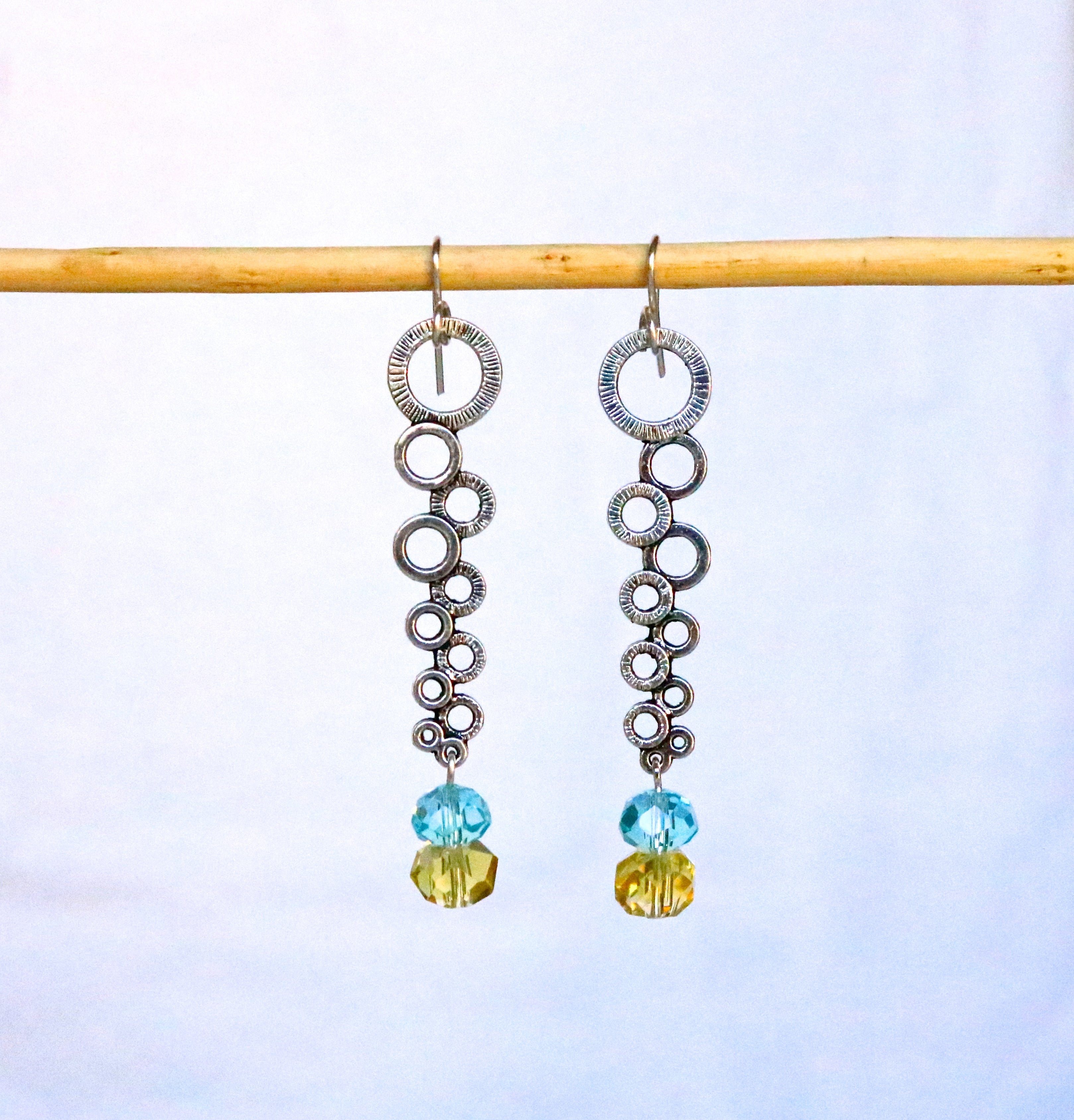 Silver Bubble w Crystal Earring