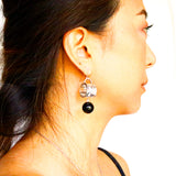 Silver Drum w Onyx Ball Earring