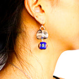 Silver Drum w Blue Cloisonne Earring