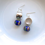 Silver Drum w Blue Cloisonne Earring