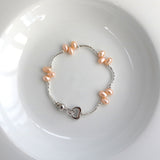 Rice Pearl w Silver Tube Bracelet