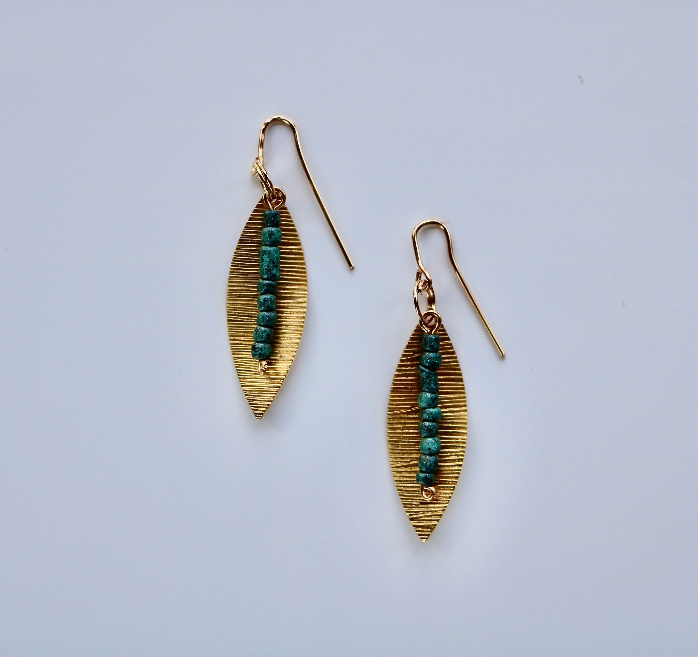 Brass Leaves w Glass Beads Earring