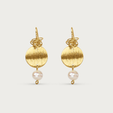 Brass Coin Freshwater Pearl Earring